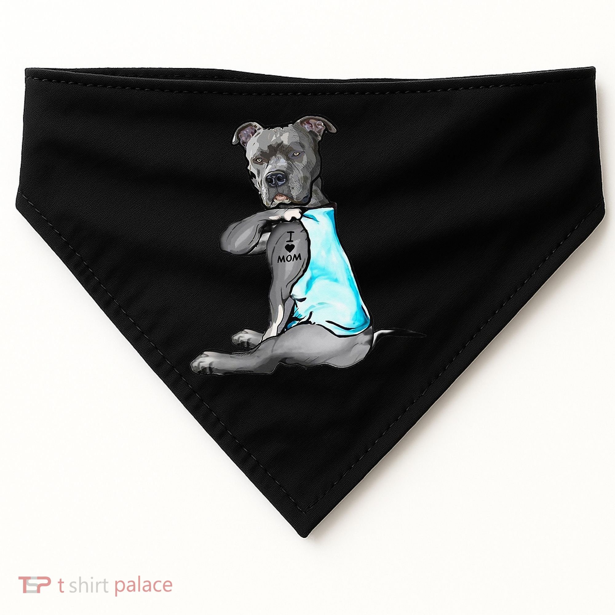 I Love Mom Tattoo Pitbull Dog Lover  Gift Pitbull Mom USA-Made Doggie Bandana