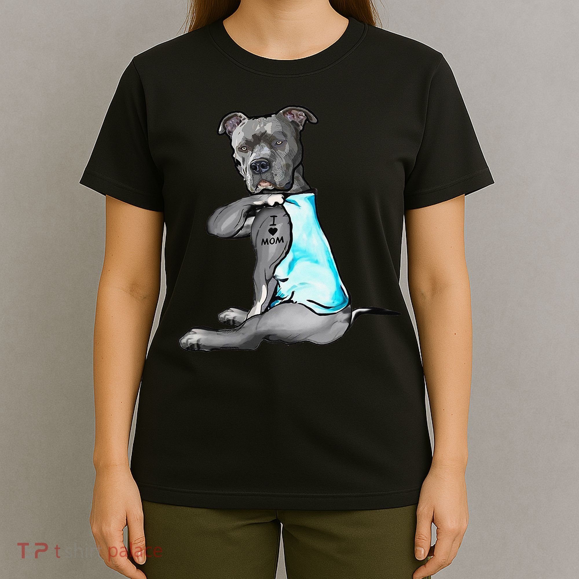 I Love Mom Tattoo Pitbull Dog Lover  Gift Pitbull Mom T-Shirt