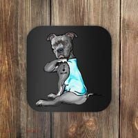 I Love Mom Tattoo Pitbull Dog Lover  Gift Pitbull Mom Coaster thumb 0