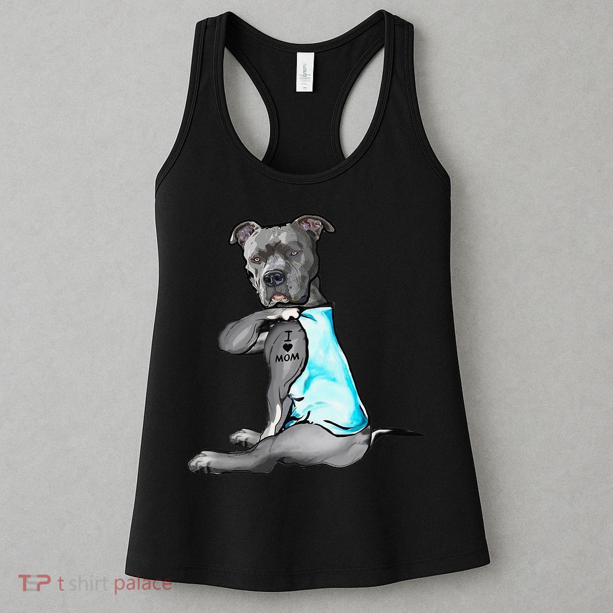 I Love Mom Tattoo Pitbull Dog Lover  Gift Pitbull Mom Women's Tank Top