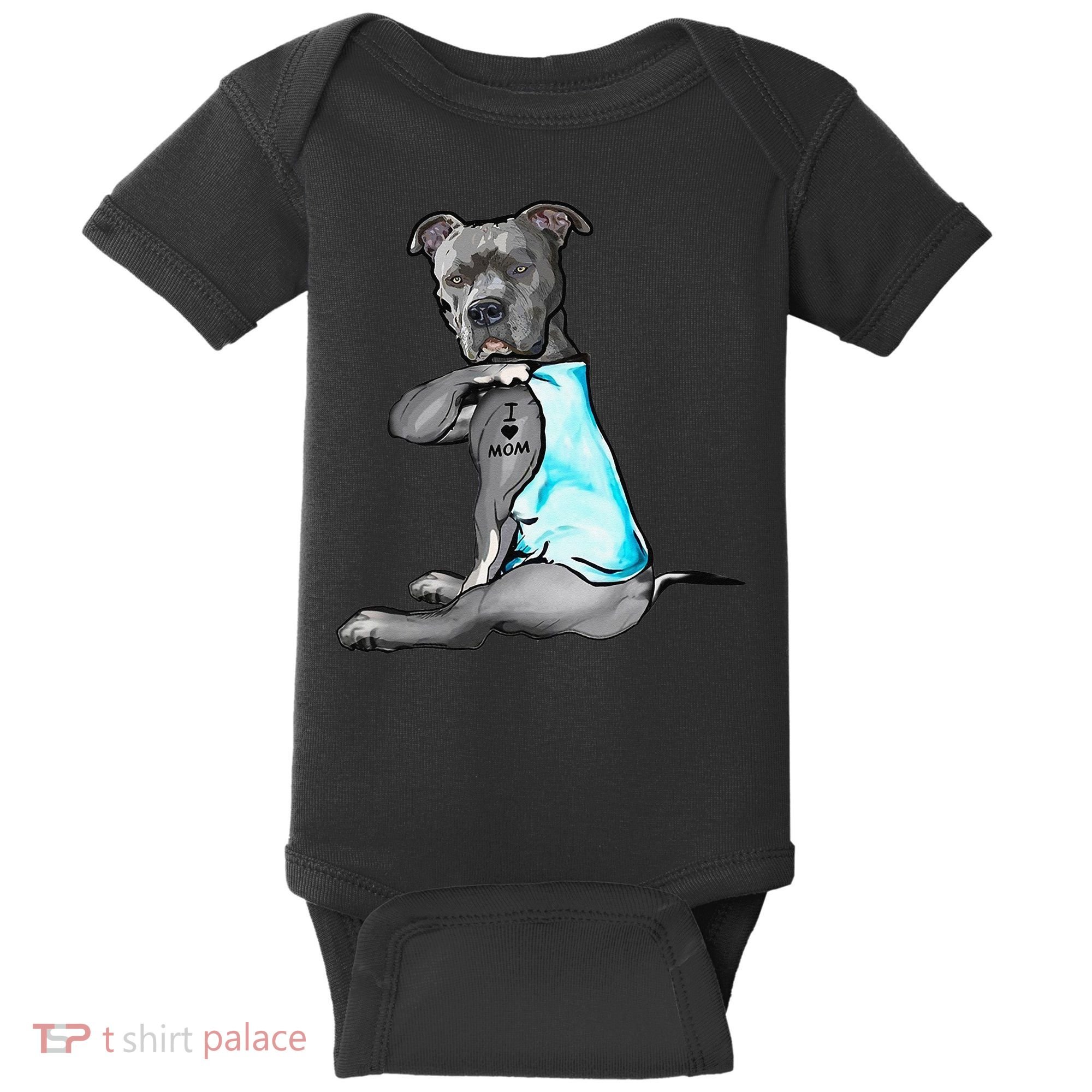 I Love Mom Tattoo Pitbull Dog Lover  Gift Pitbull Mom Baby Bodysuit