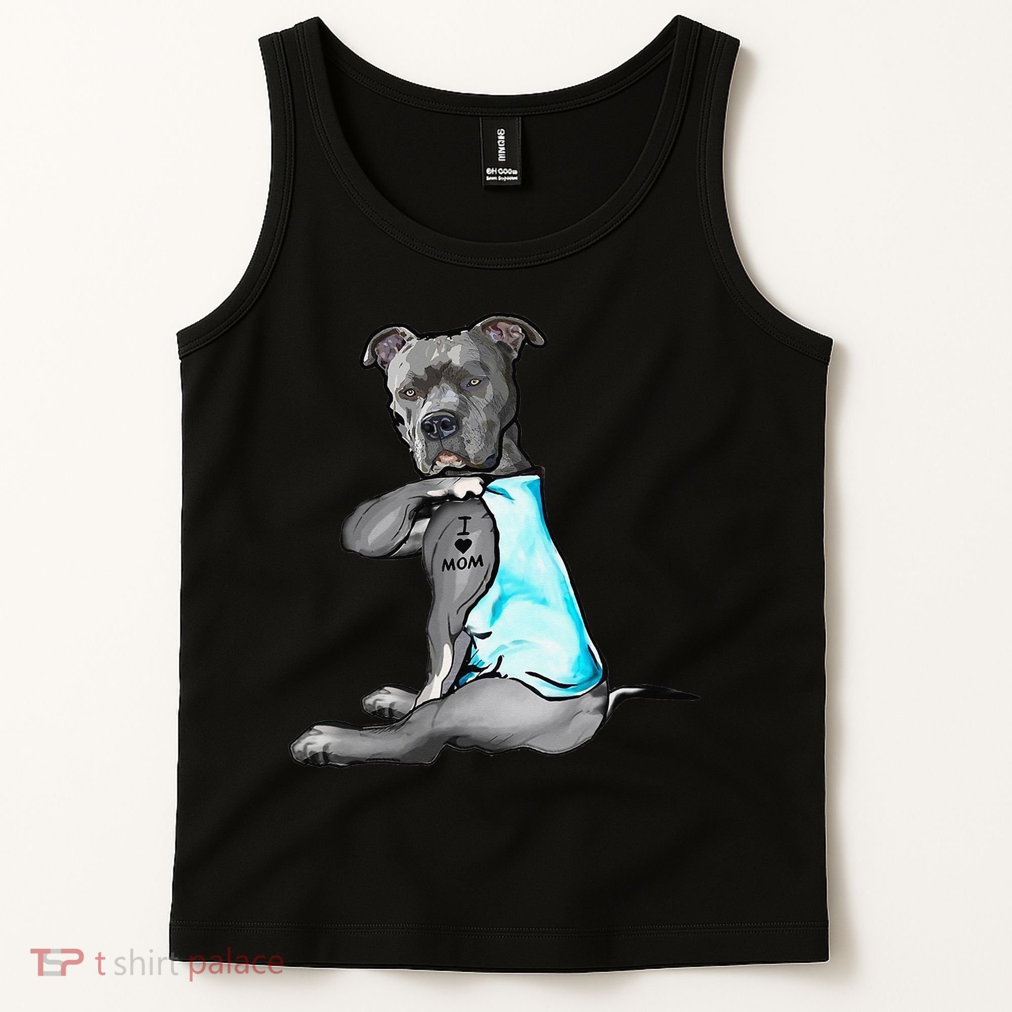 I Love Mom Tattoo Pitbull Dog Lover  Gift Pitbull Mom Tank Top