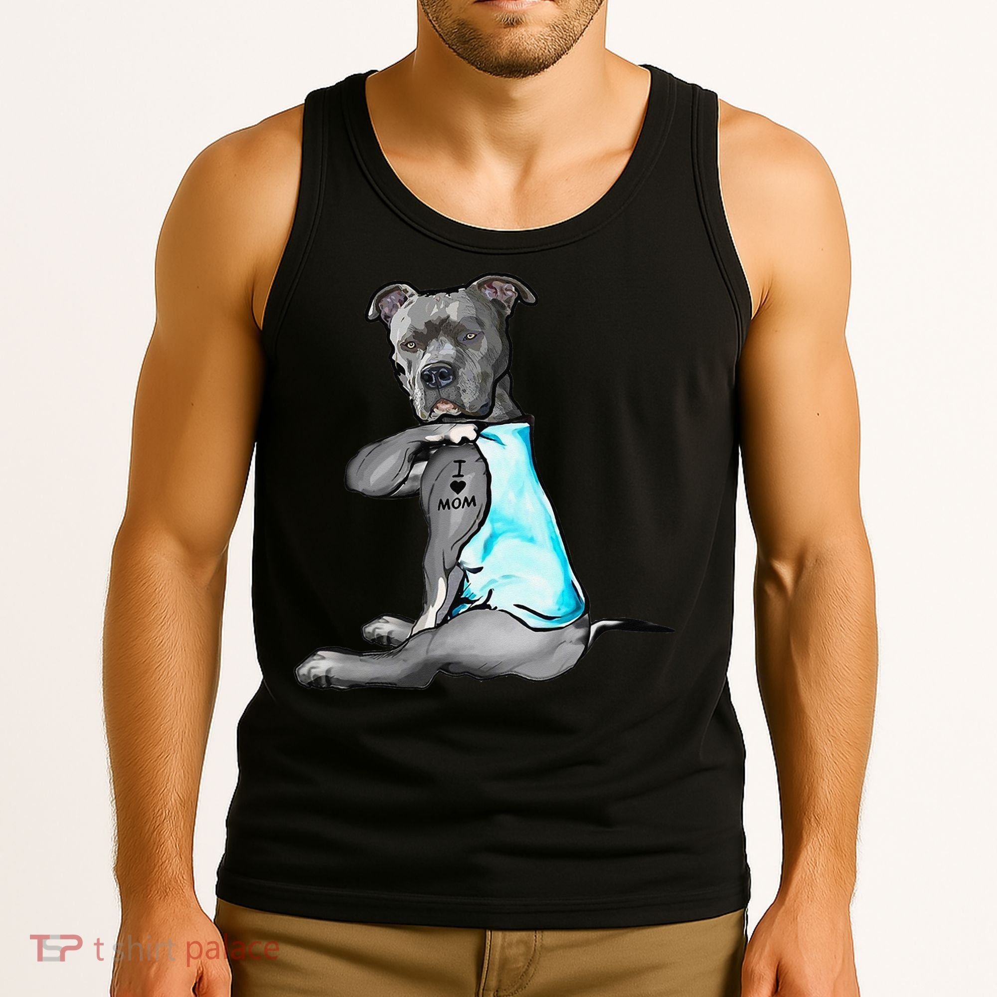 I Love Mom Tattoo Pitbull Dog Lover  Gift Pitbull Mom Tank Top