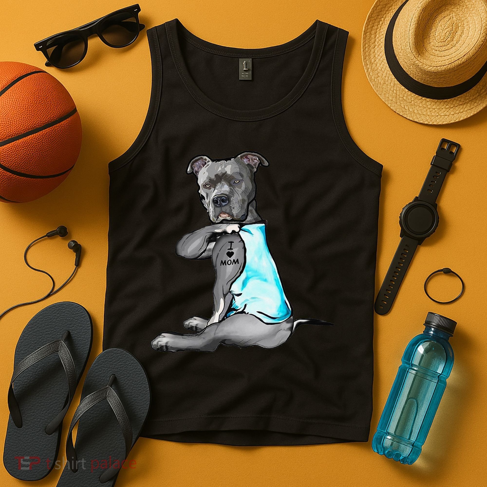 I Love Mom Tattoo Pitbull Dog Lover  Gift Pitbull Mom Tank Top