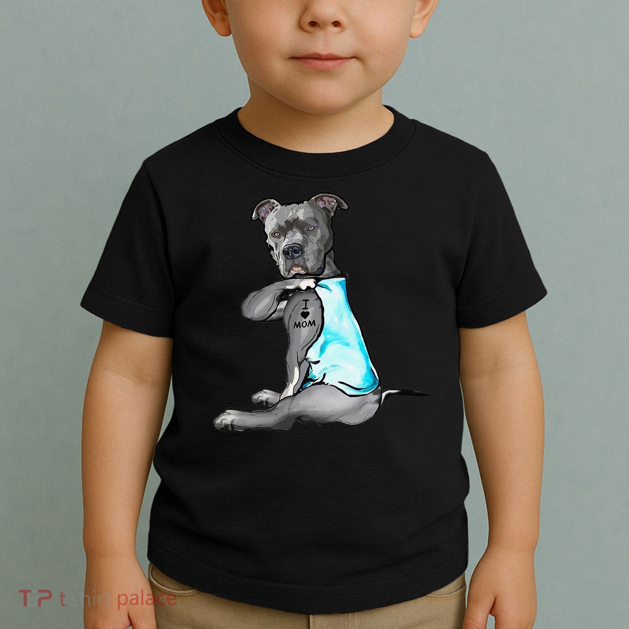 I Love Mom Tattoo Pitbull Dog Lover  Gift Pitbull Mom Toddler T-Shirt