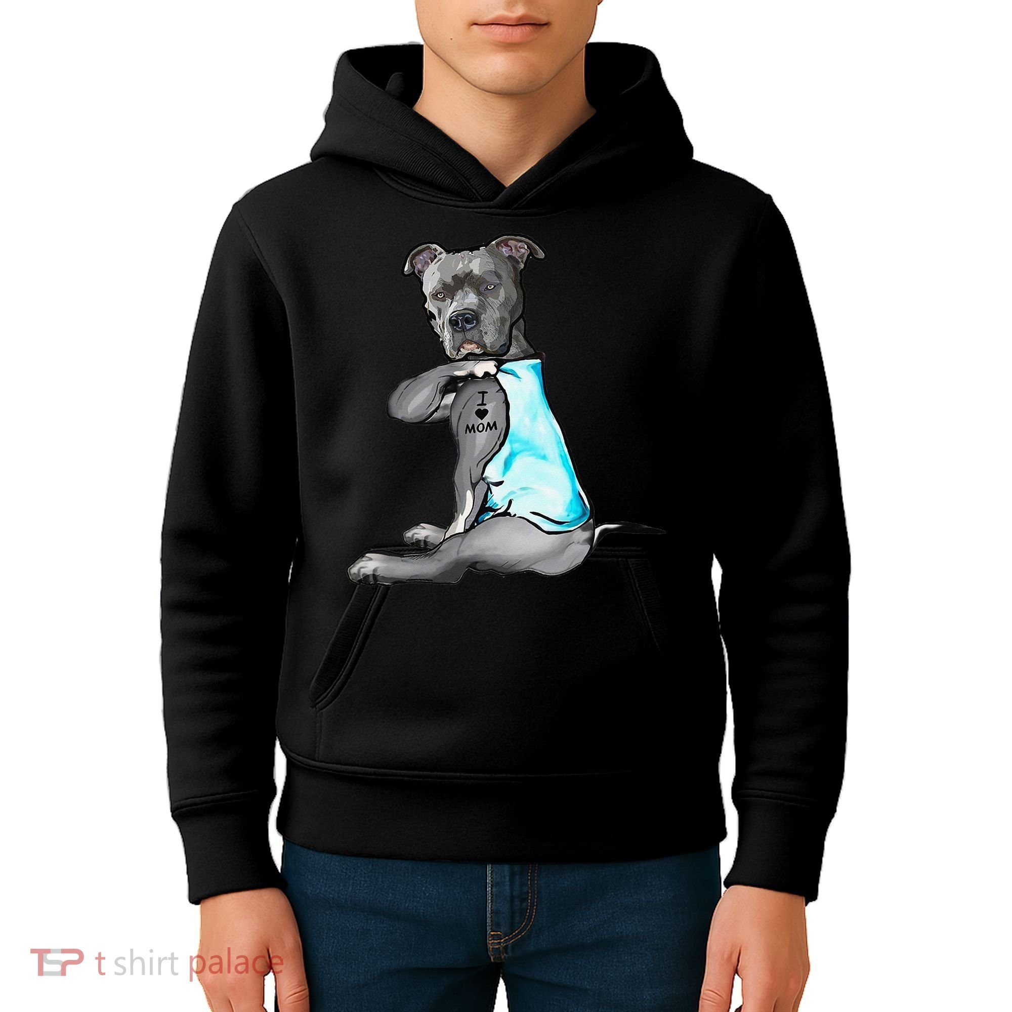 I Love Mom Tattoo Pitbull Dog Lover  Gift Pitbull Mom Kids Hoodie