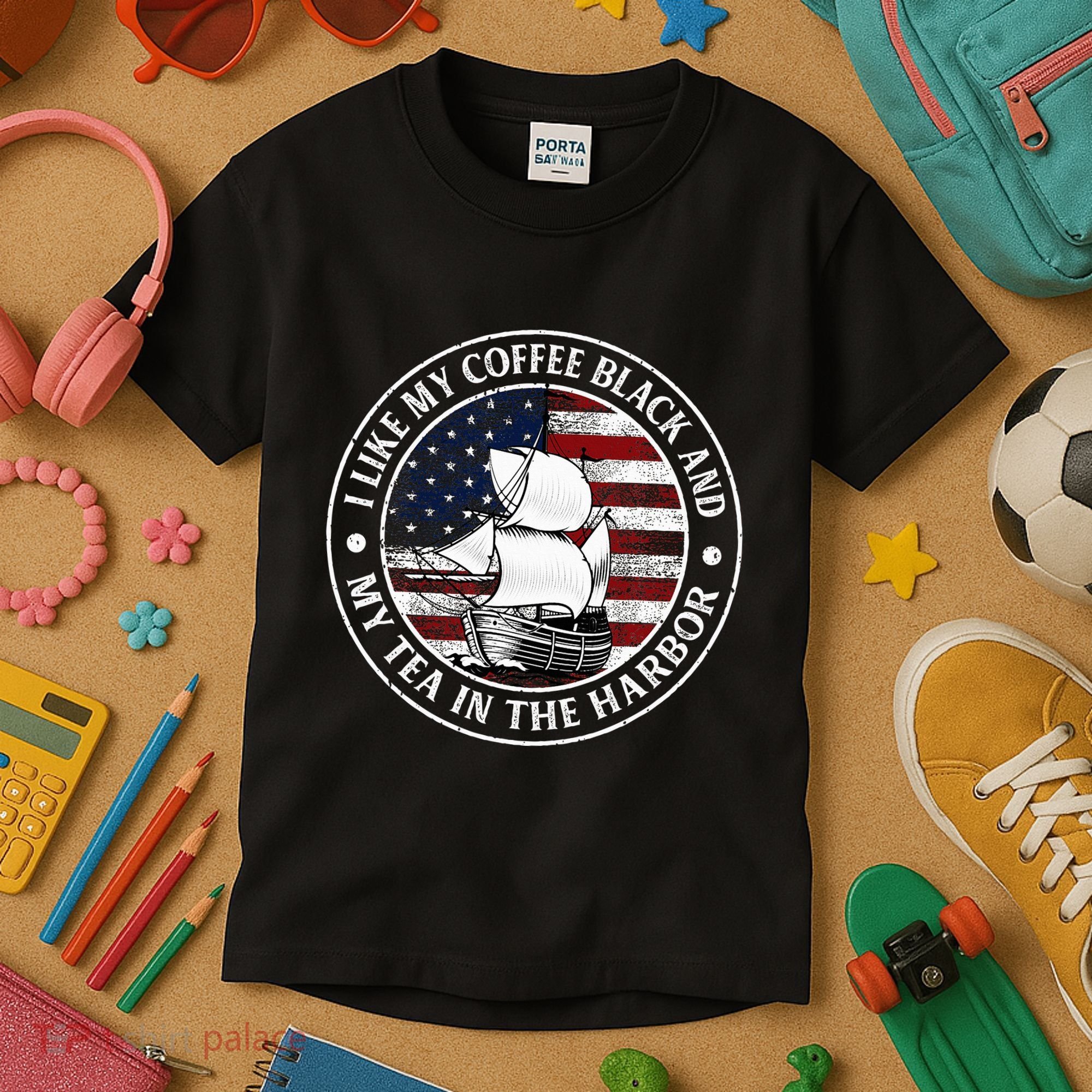 I Like My Coffee Black And My Tea In The Harbor Us History Kids T-Shirt