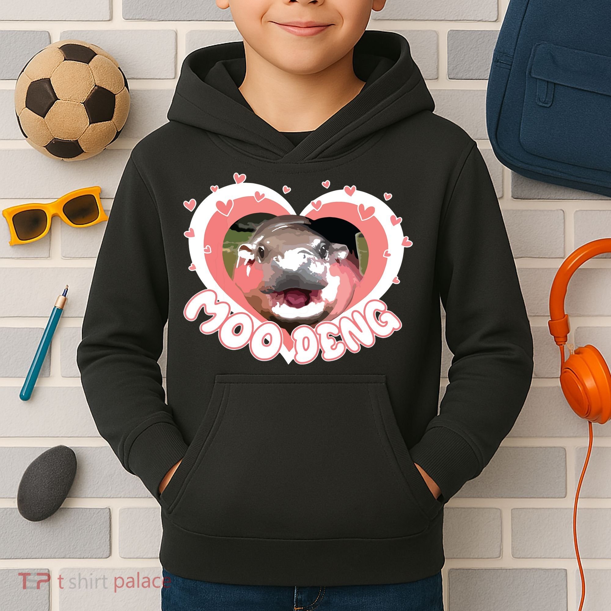 I Love Moo Deng Baby Hippo Moo Deng I Heart Moo Deng Kids Hoodie