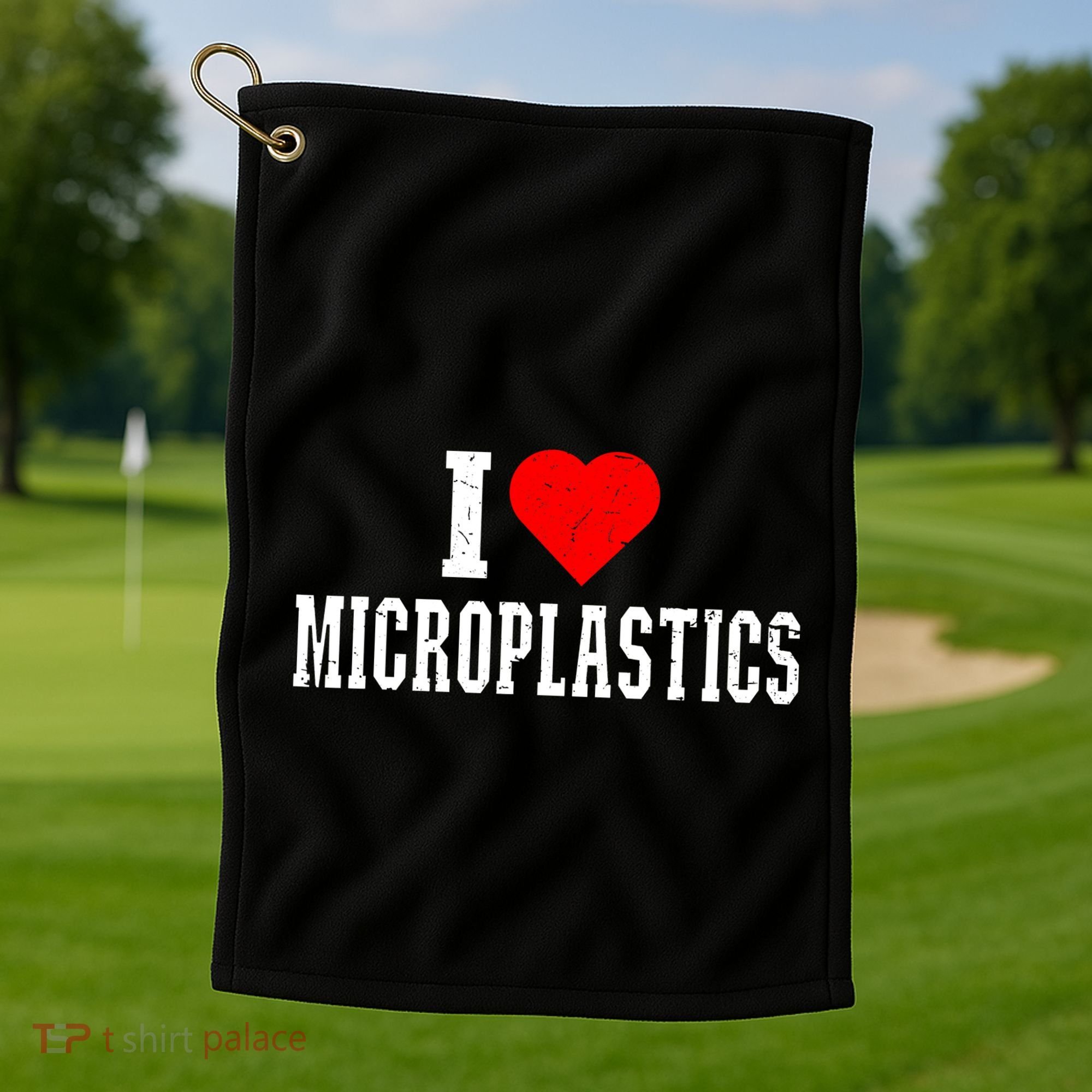I Love Microplastics Dank Meme Funny Viral Quote Trendy Golf Towel