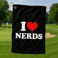 I Love Nerds Outfit Distressed I Heart Nerds Golf Towel thumb 1