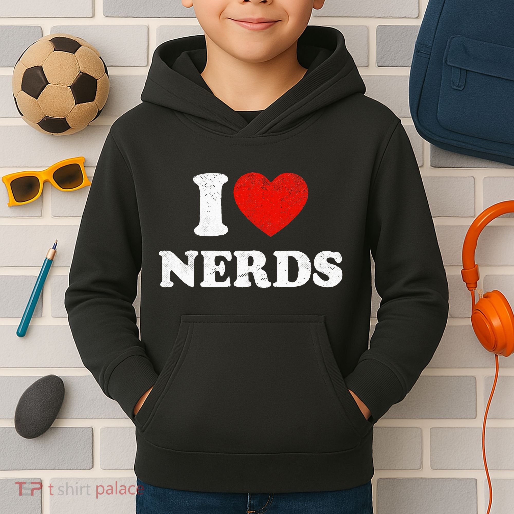 I Love Nerds Outfit Distressed I Heart Nerds Kids Hoodie