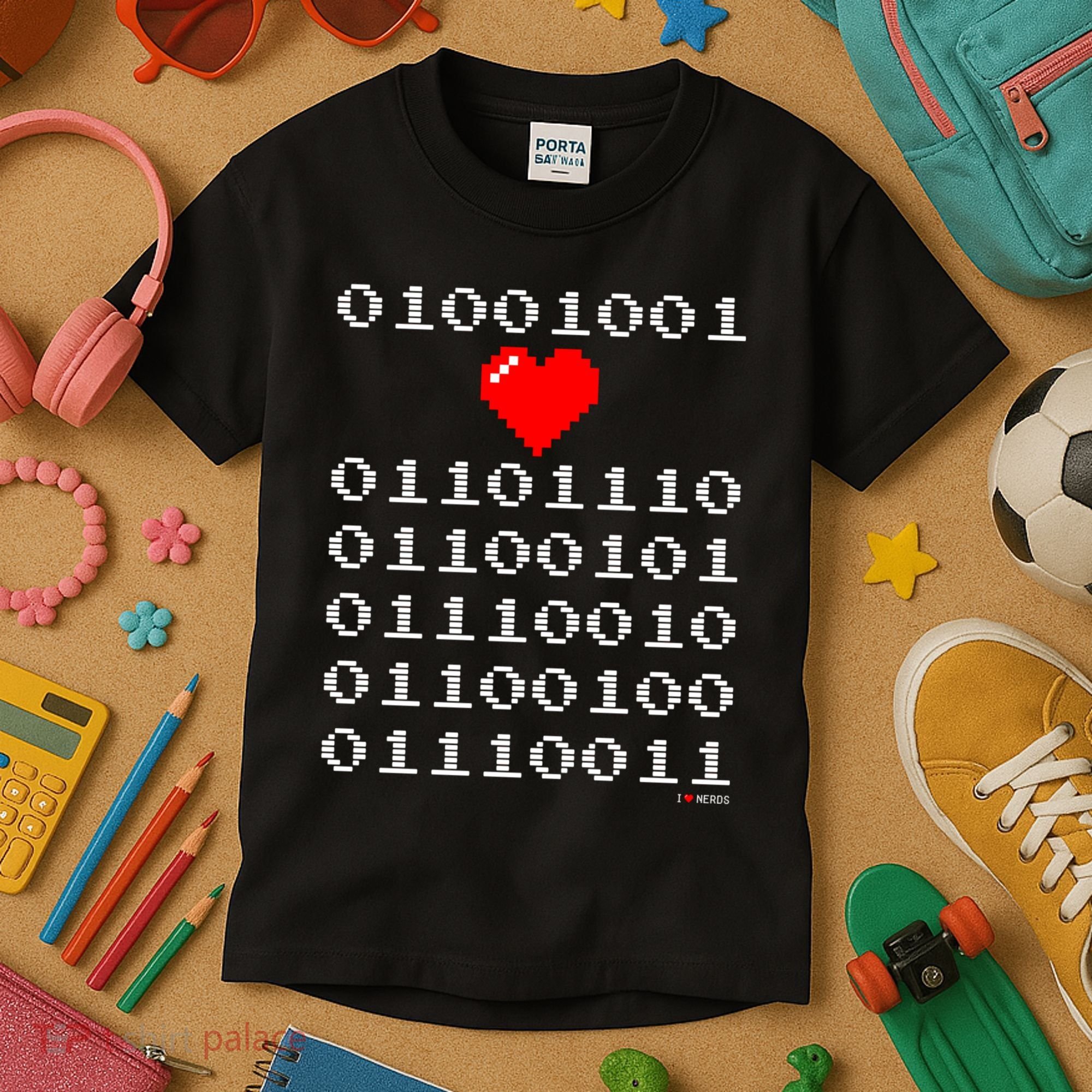 I Love Nerds I Heart Nerds In Binary Code For Geeks Kids T-Shirt