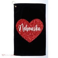 I Love Nebraska Usa Red Heart Gift Golf Towel thumb 0