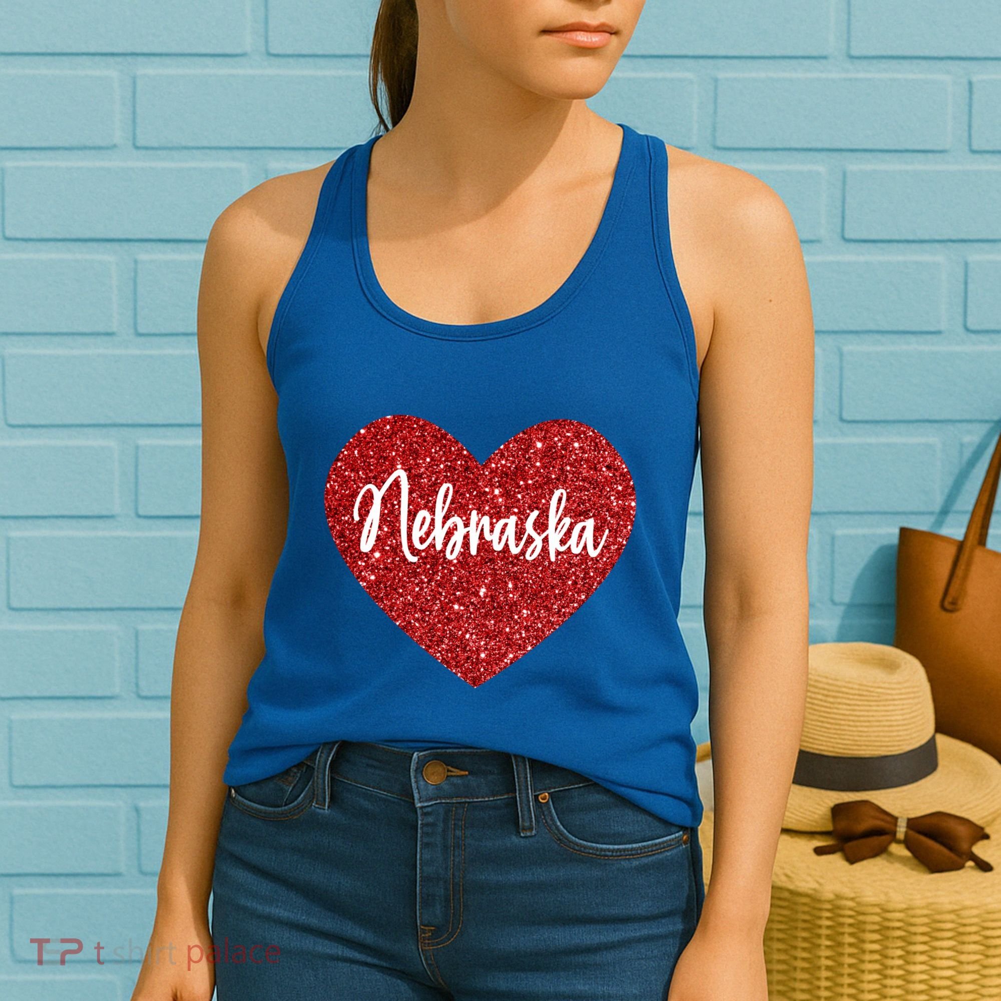I Love Nebraska Usa Red Heart Gift Women's Tank Top