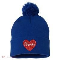 I Love Nebraska Usa Red Heart Gift Pom Pom 12in Knit Beanie thumb 0