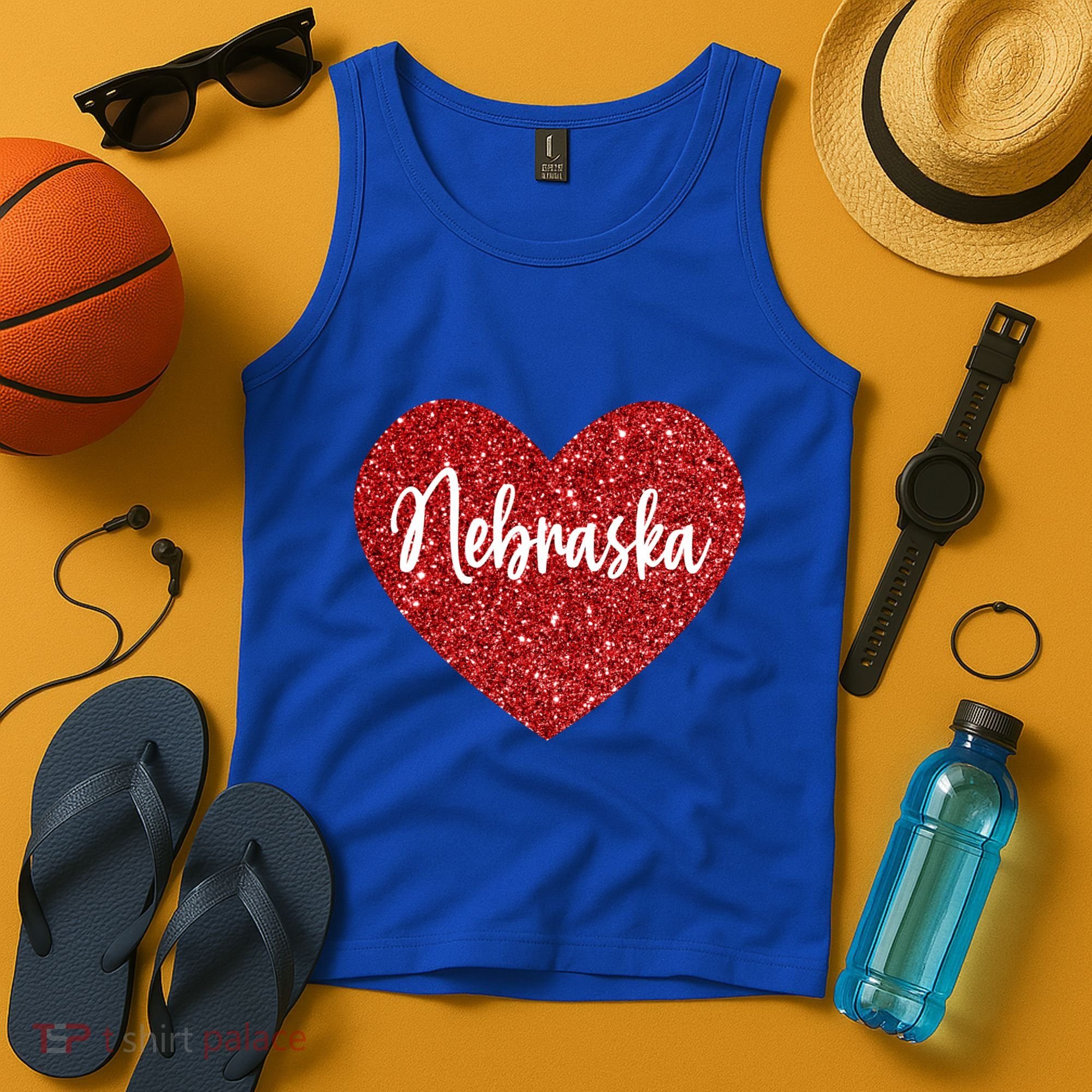 I Love Nebraska Usa Red Heart Gift Tank Top