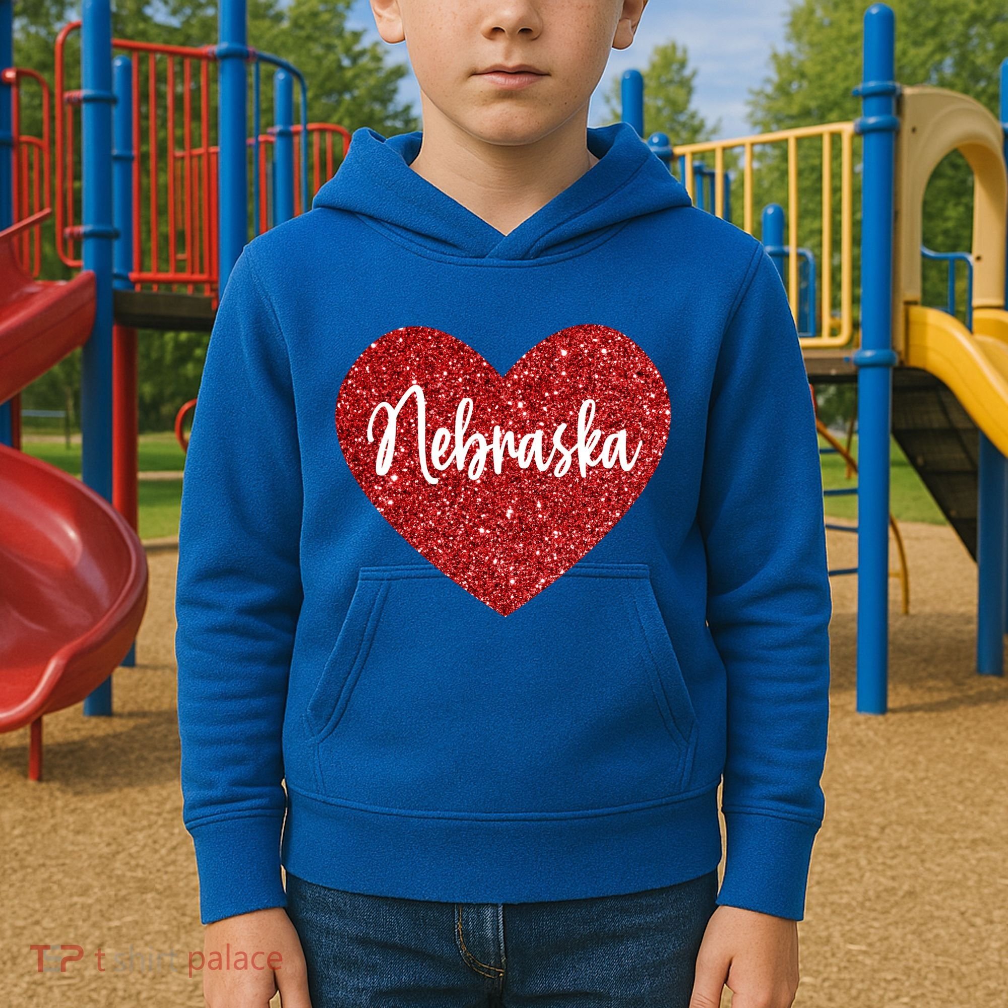 I Love Nebraska Usa Red Heart Gift Kids Hoodie