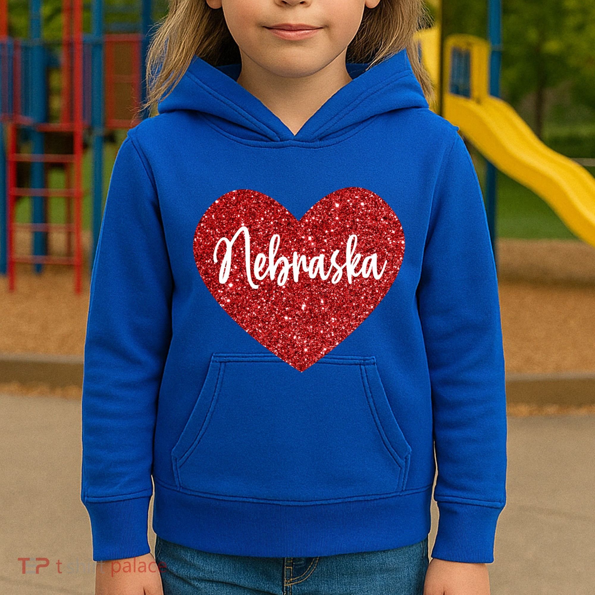 I Love Nebraska Usa Red Heart Gift Kids Hoodie
