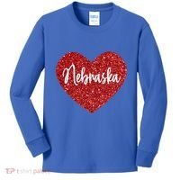 I Love Nebraska Usa Red Heart Gift Kids Long Sleeve Shirt thumb 0