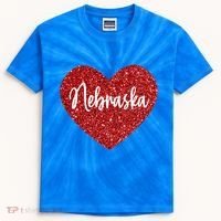 I Love Nebraska Usa Red Heart Gift Kids Tie-Dye T-Shirt thumb 0