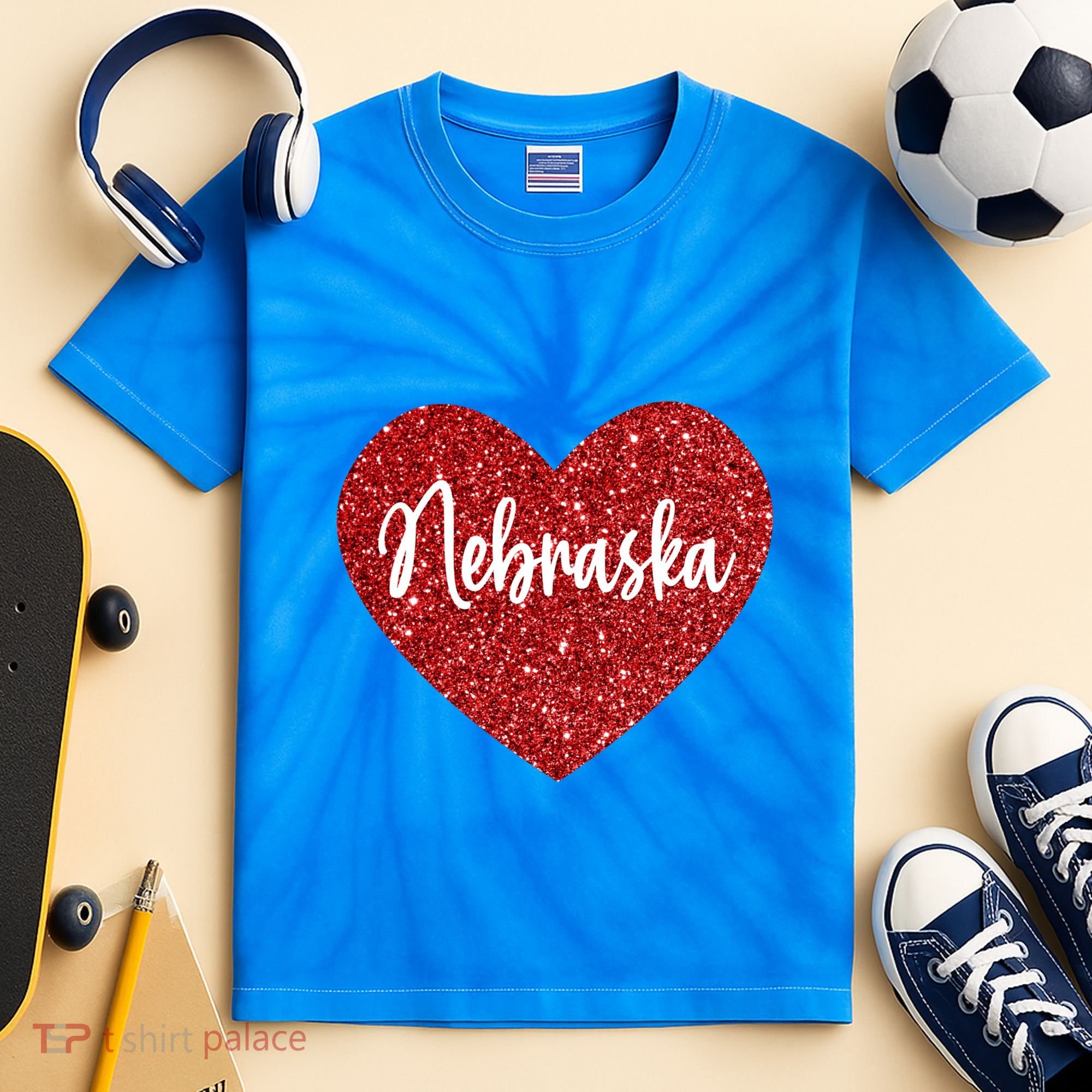 I Love Nebraska Usa Red Heart Gift Kids Tie-Dye T-Shirt