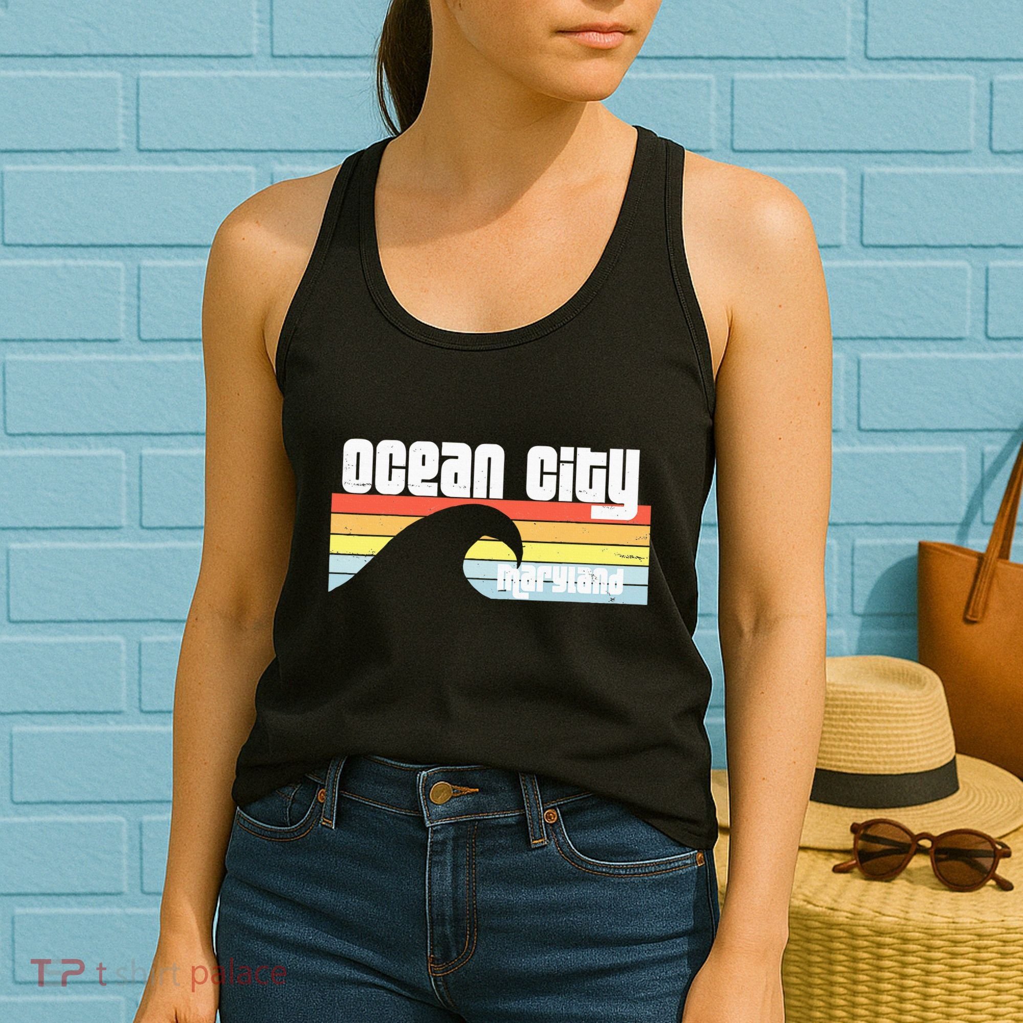 I Love Ocean City Maryland Md Spring Break Beach Ocean Wave Women's Tank Top