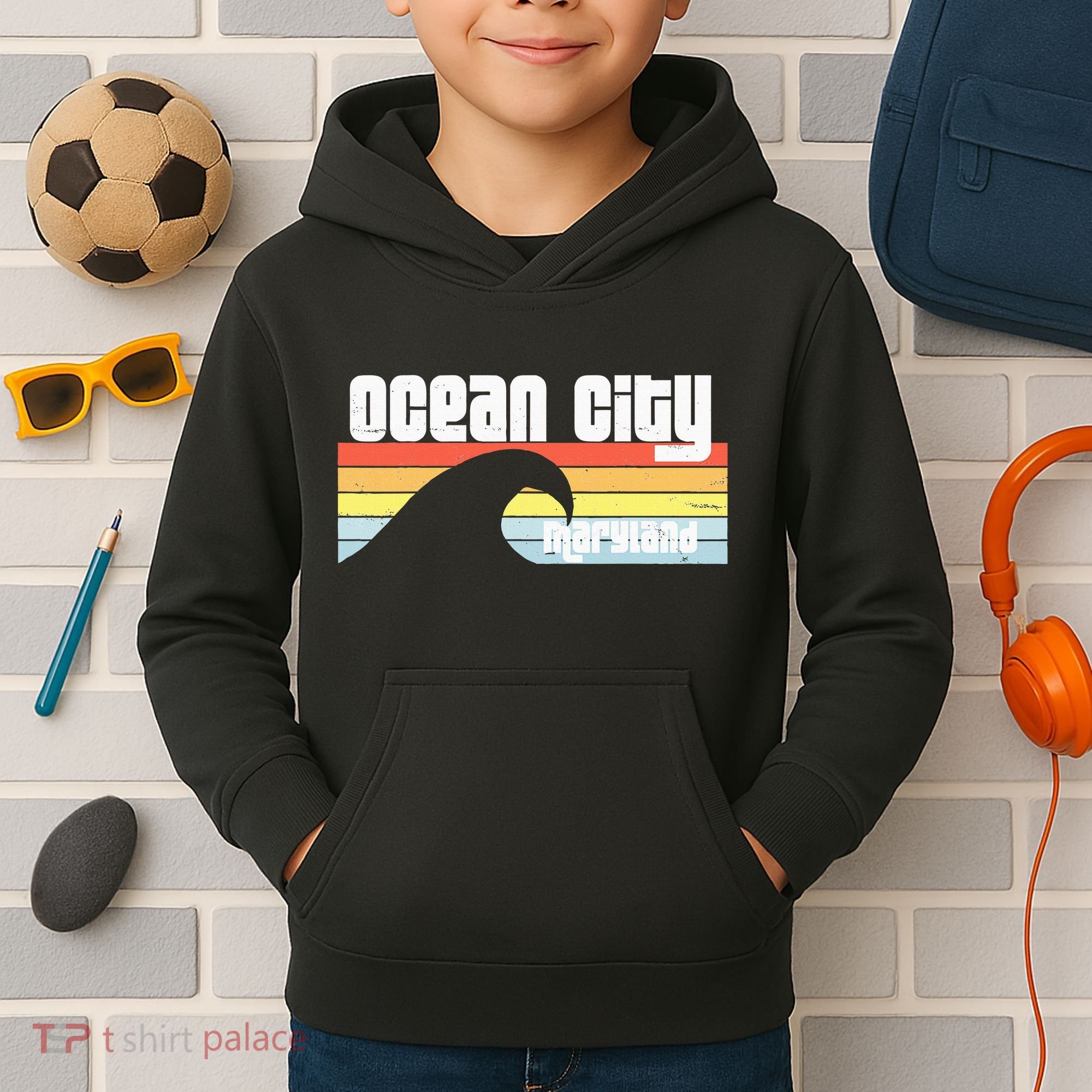 I Love Ocean City Maryland Md Spring Break Beach Ocean Wave Kids Hoodie