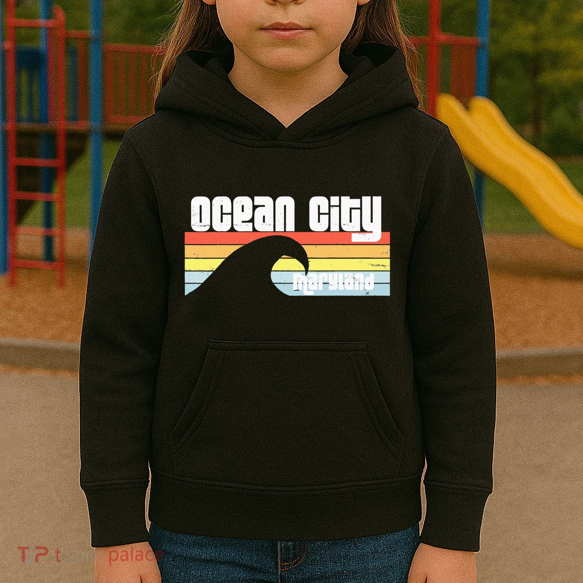I Love Ocean City Maryland Md Spring Break Beach Ocean Wave Kids Hoodie
