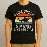 I Like Orcas And Maybe 3 People Orca Killer Whale Retro T-Shirt thumb 3