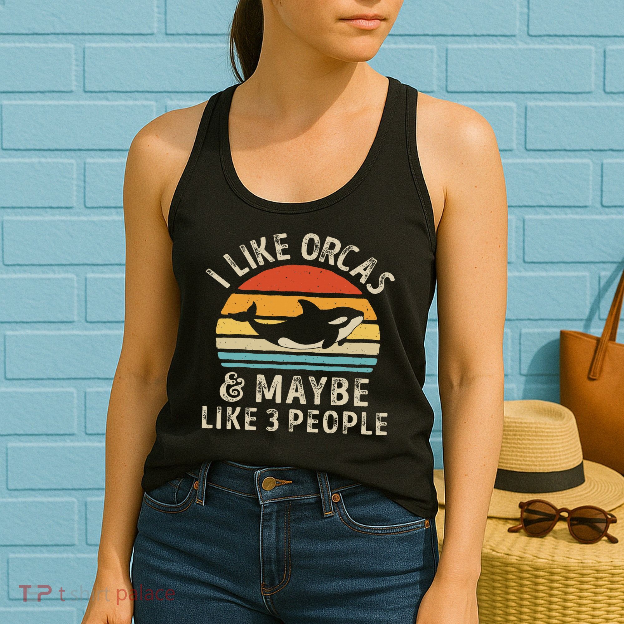 I Like Orcas And Maybe 3 People Orca Killer Whale Retro Women's Tank Top