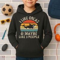 I Like Orcas And Maybe 3 People Orca Killer Whale Retro Kids Hoodie thumb 2