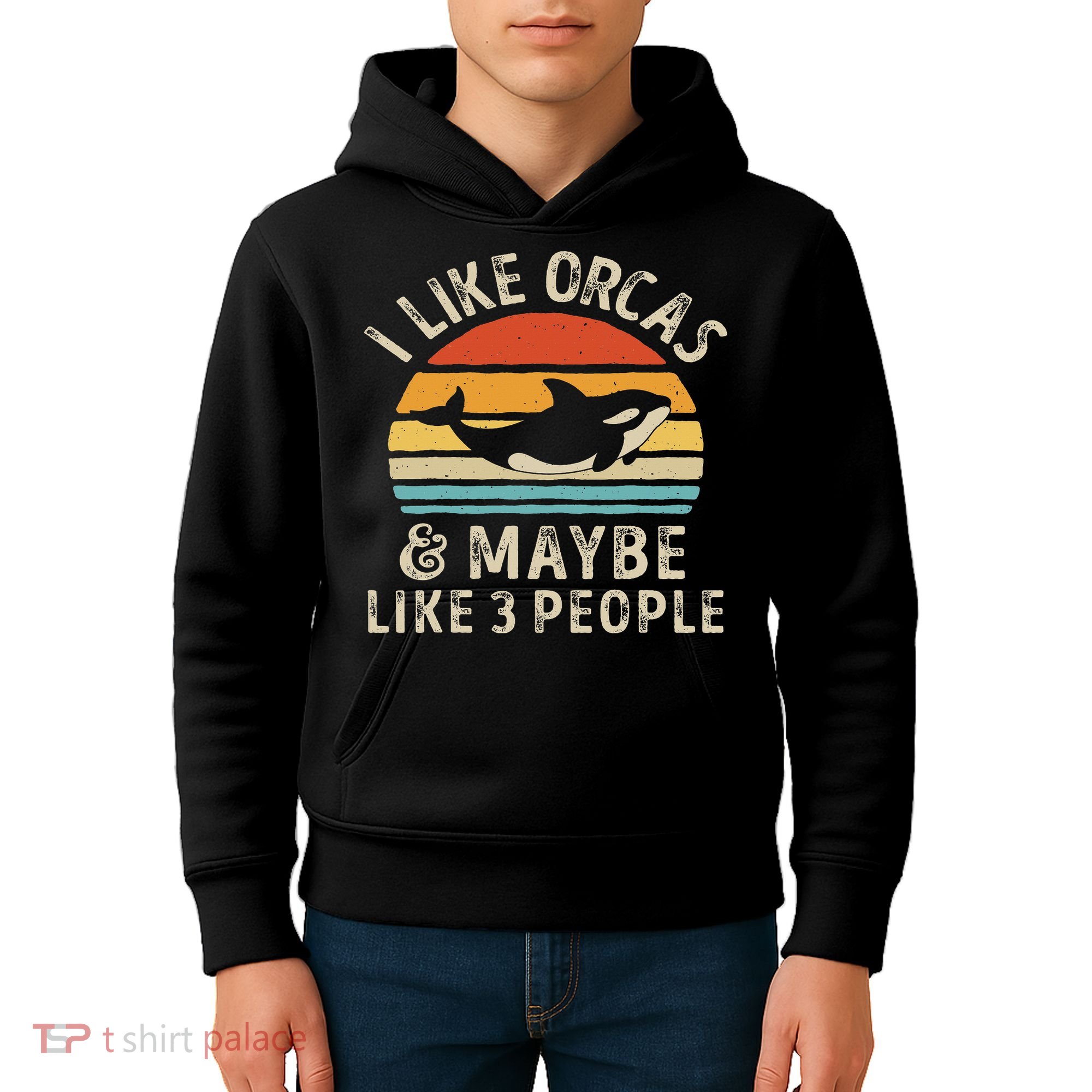I Like Orcas And Maybe 3 People Orca Killer Whale Retro Kids Hoodie