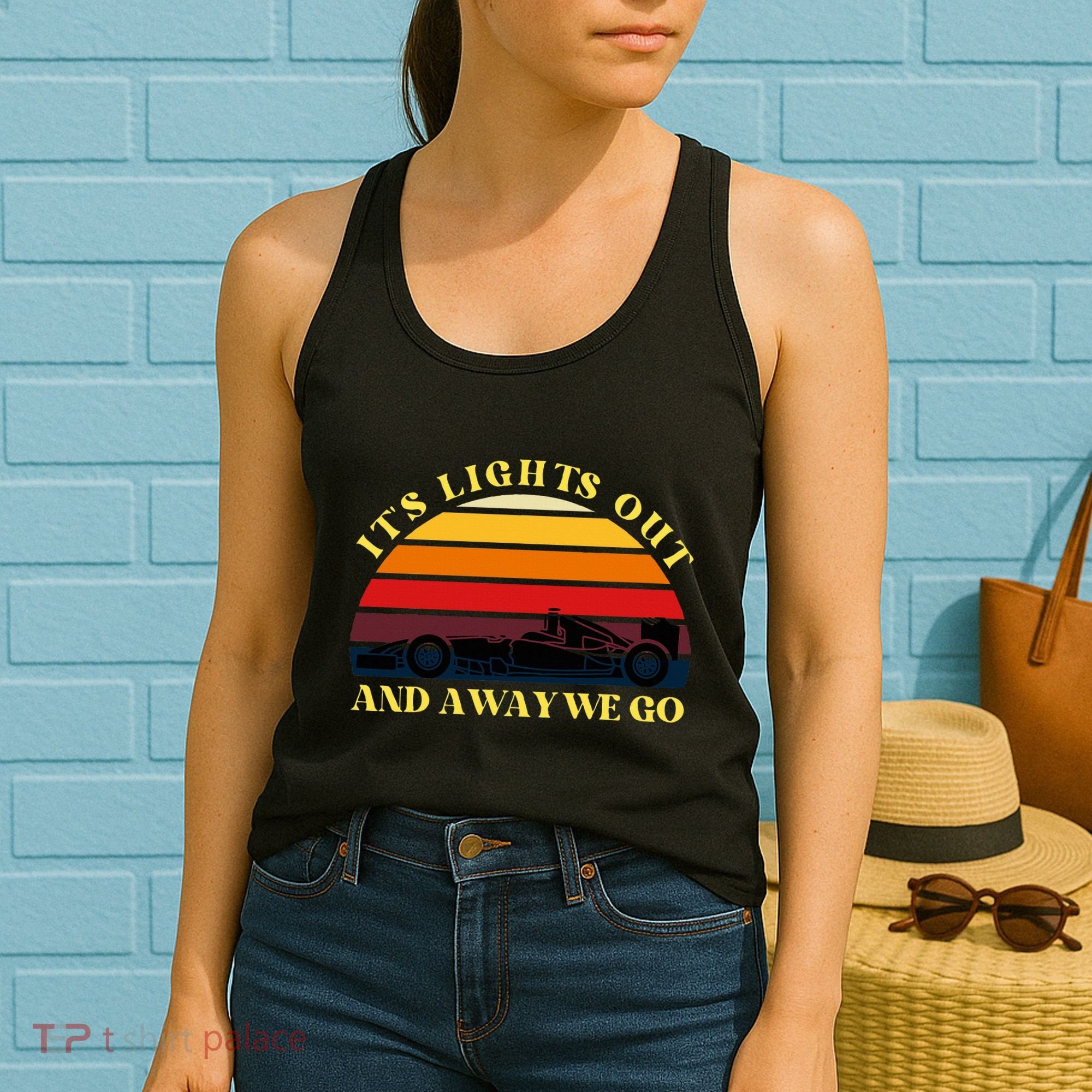 Its Lights Out And Away We Go Retro Sunset Formula Racing Women's Tank Top