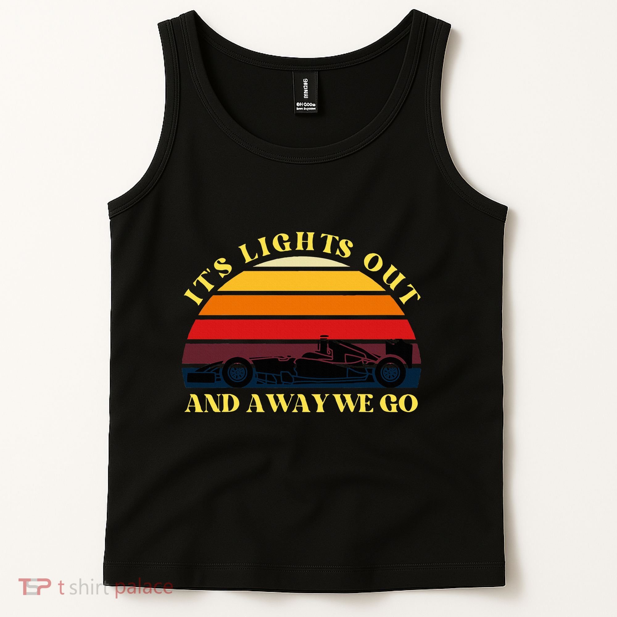 Its Lights Out And Away We Go Retro Sunset Formula Racing Tank Top