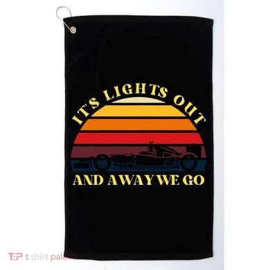Its Lights Out And Away We Go Retro Sunset Formula Racing Golf Towel