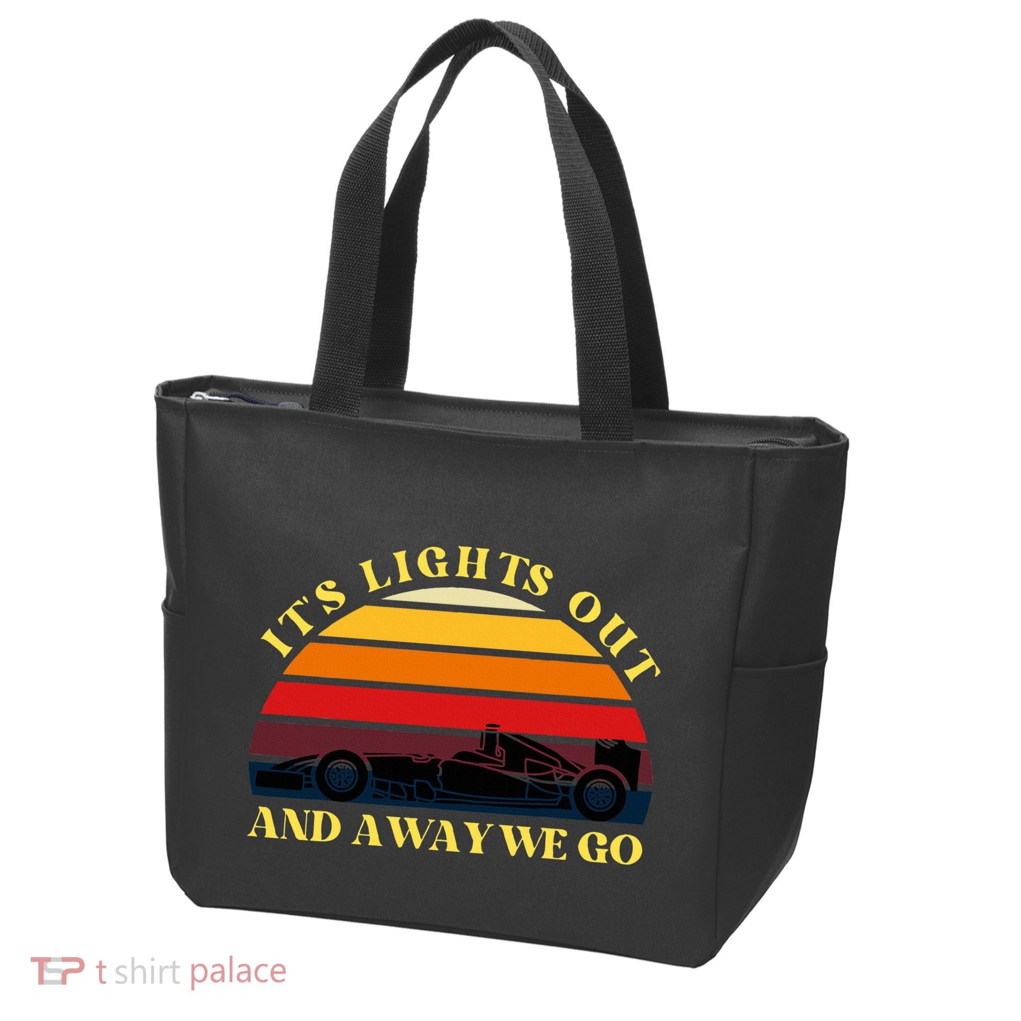Its Lights Out And Away We Go Retro Sunset Formula Racing Tote Bag