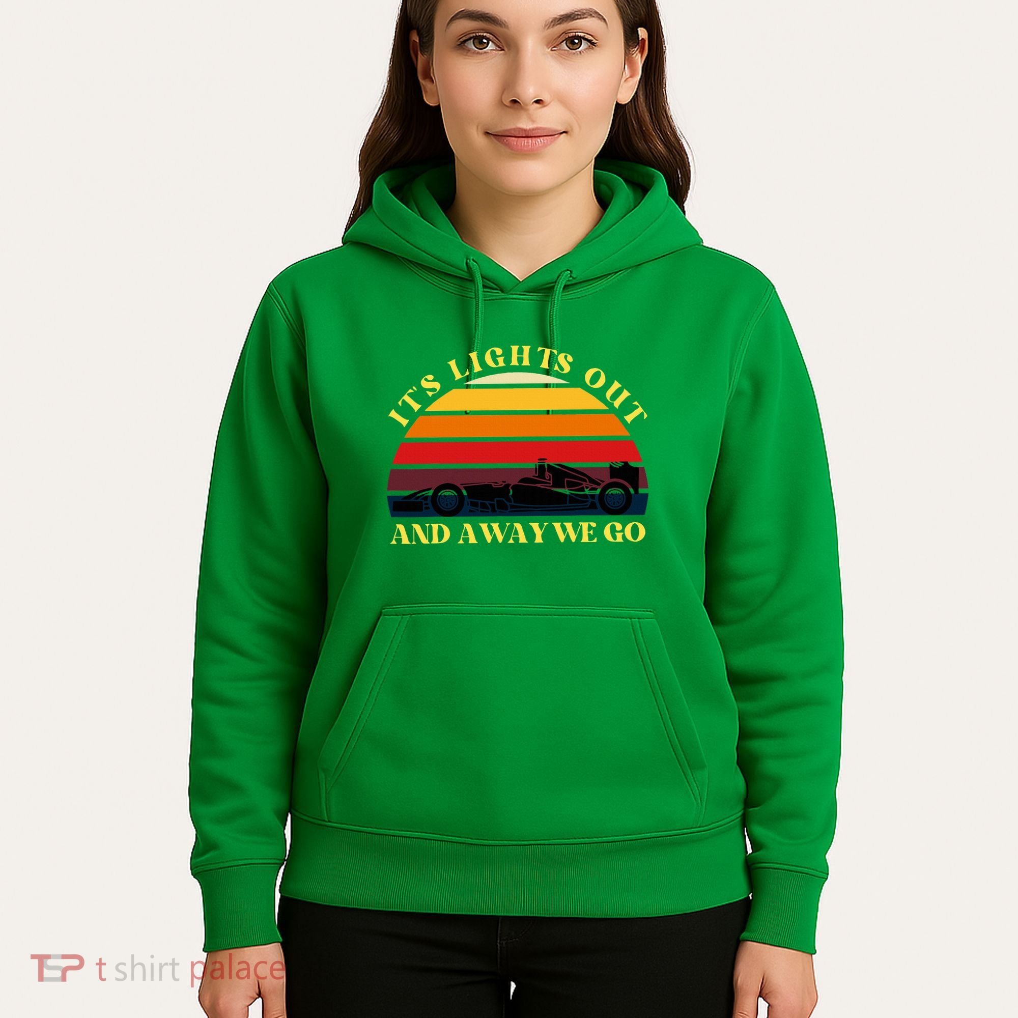 Its Lights Out And Away We Go Retro Sunset Formula Racing Hoodie