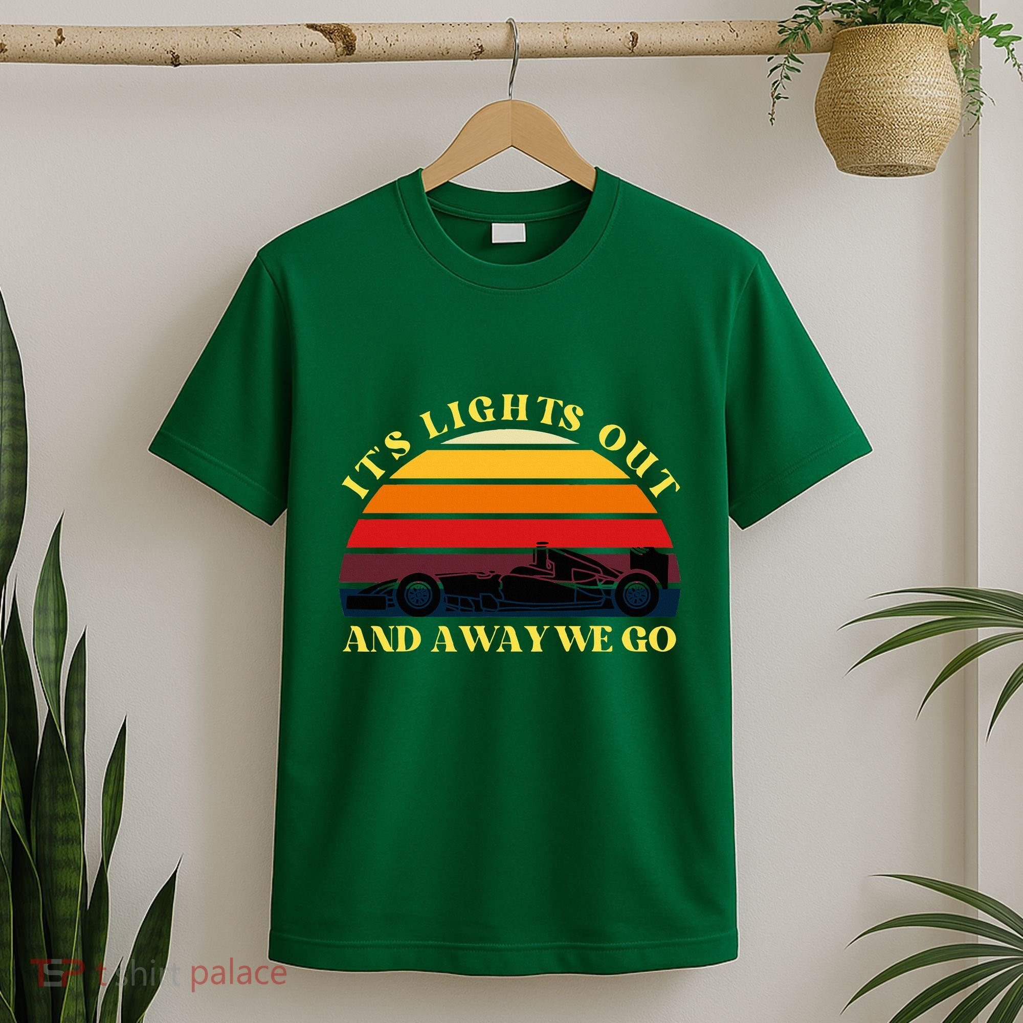 Its Lights Out And Away We Go Retro Sunset Formula Racing T-Shirt