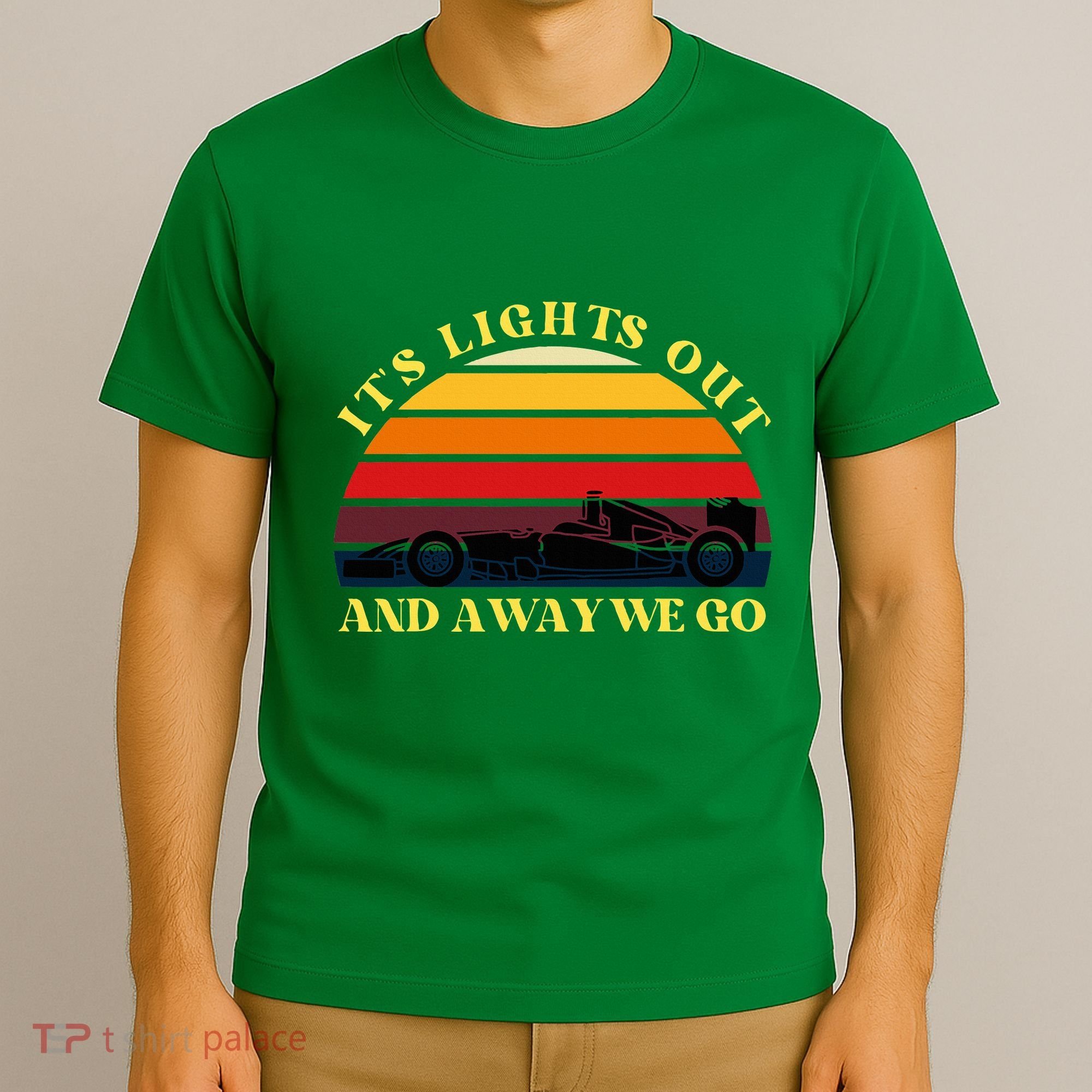 Its Lights Out And Away We Go Retro Sunset Formula Racing T-Shirt