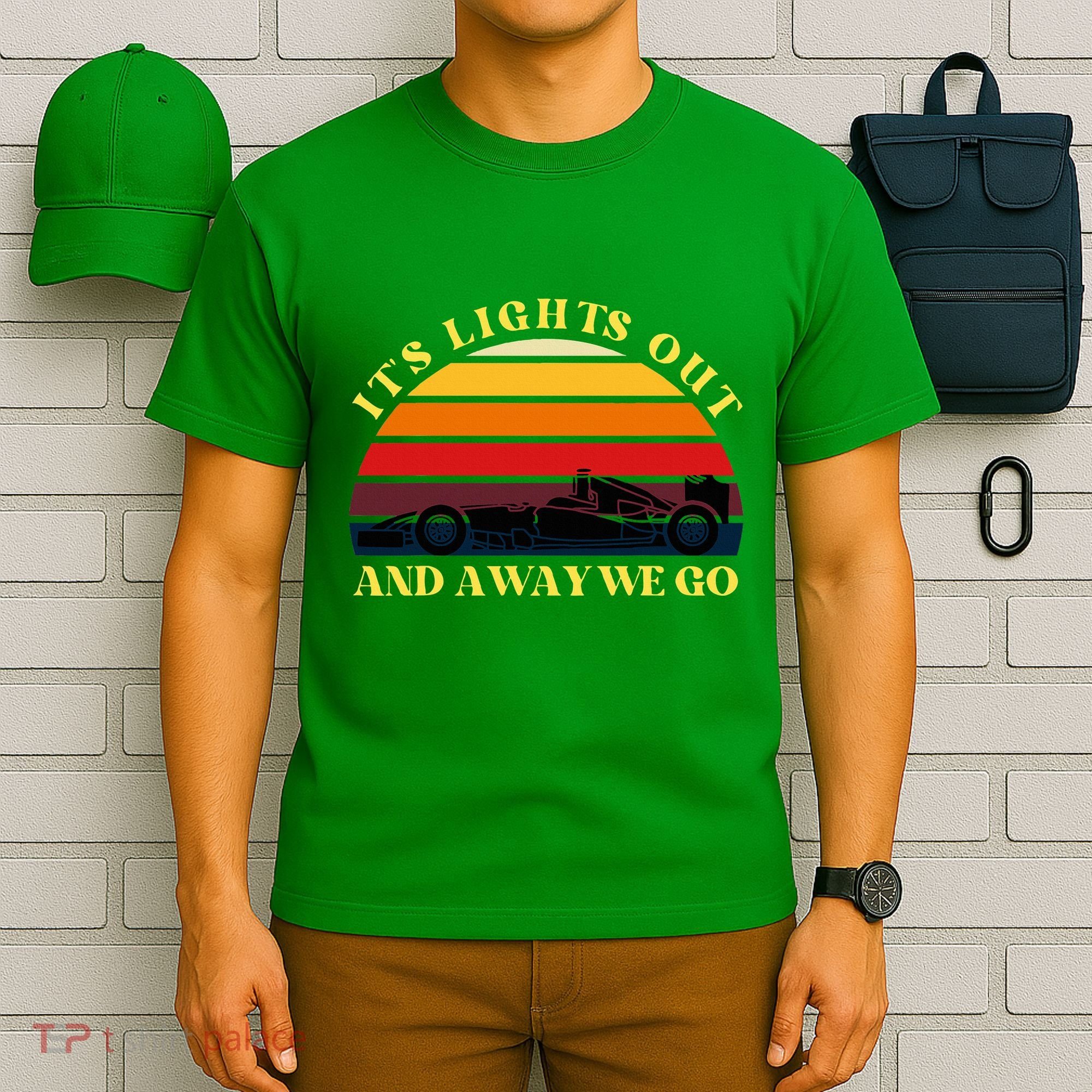 Its Lights Out And Away We Go Retro Sunset Formula Racing T-Shirt