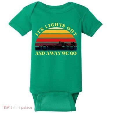 Its Lights Out And Away We Go Retro Sunset Formula Racing Baby Bodysuit