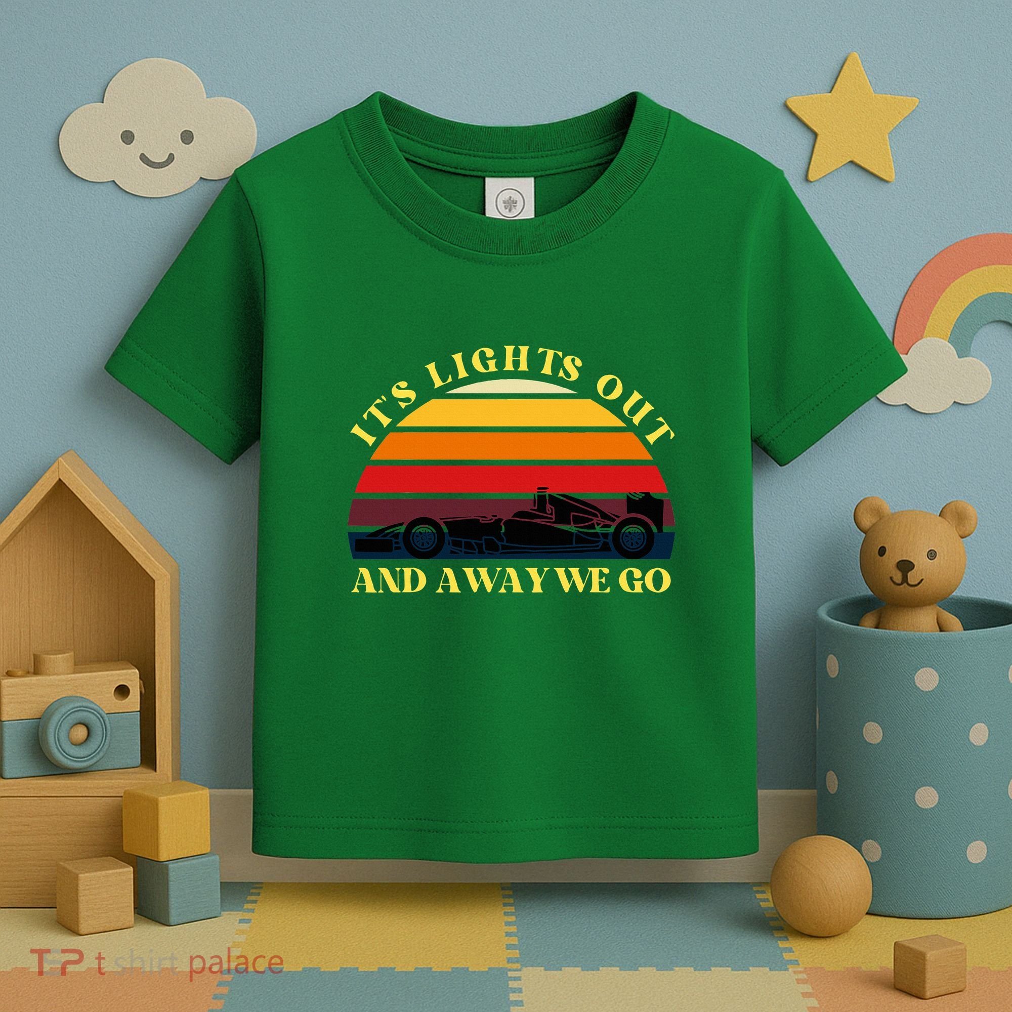 Its Lights Out And Away We Go Retro Sunset Formula Racing Toddler T-Shirt