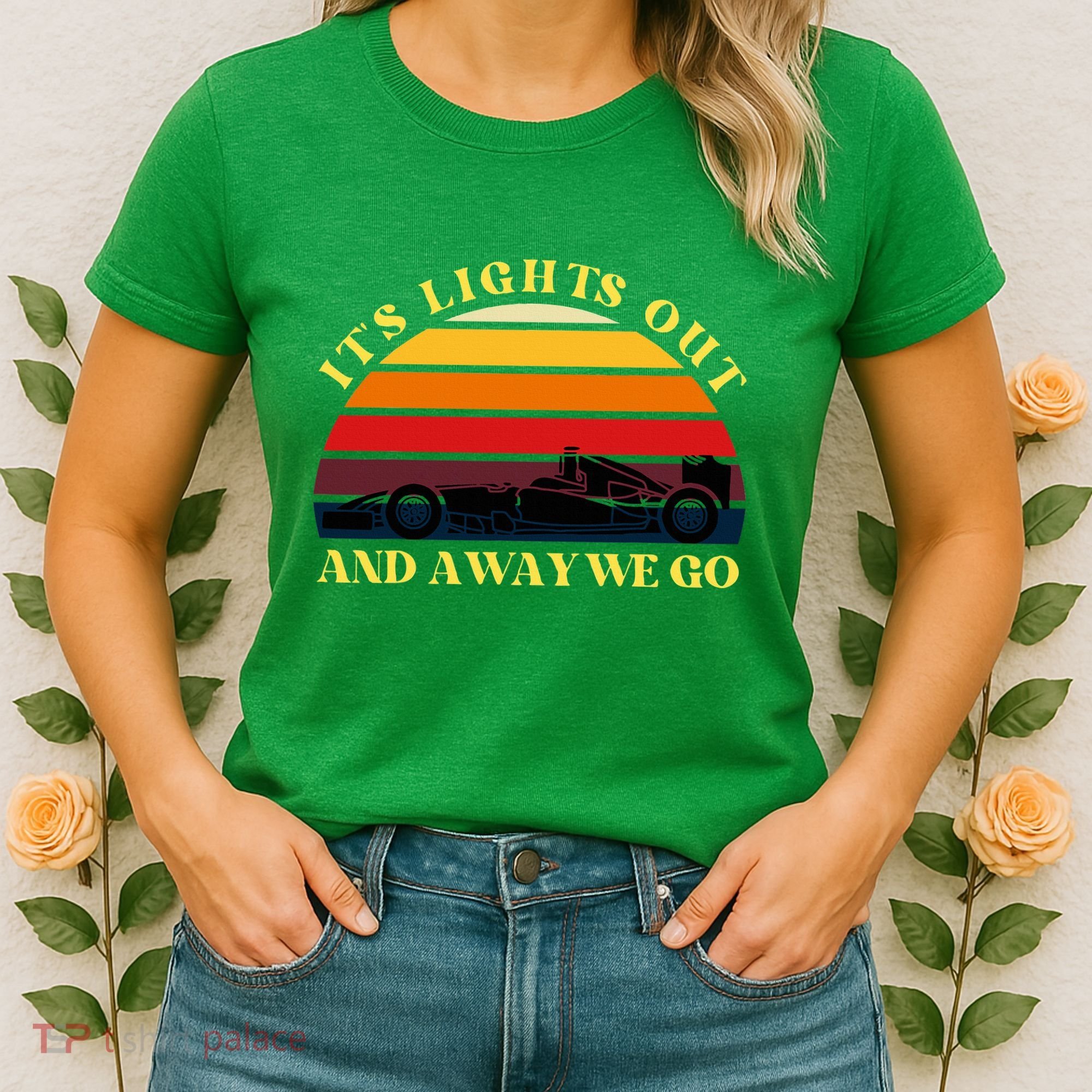 Its Lights Out And Away We Go Retro Sunset Formula Racing Women's T-Shirt