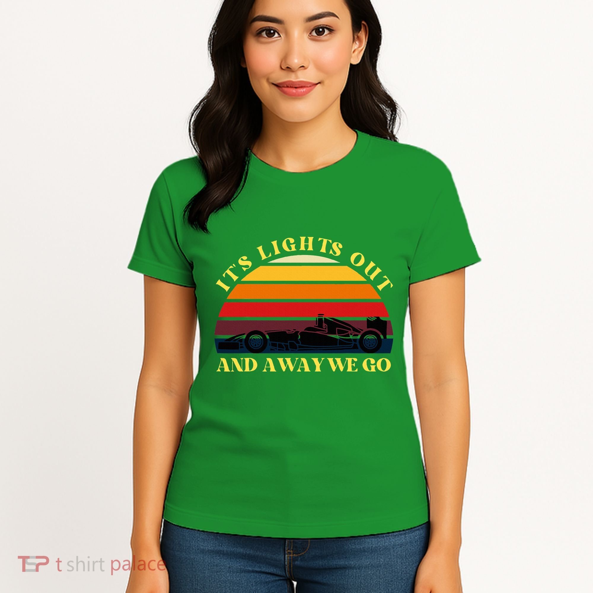 Its Lights Out And Away We Go Retro Sunset Formula Racing Women's T-Shirt