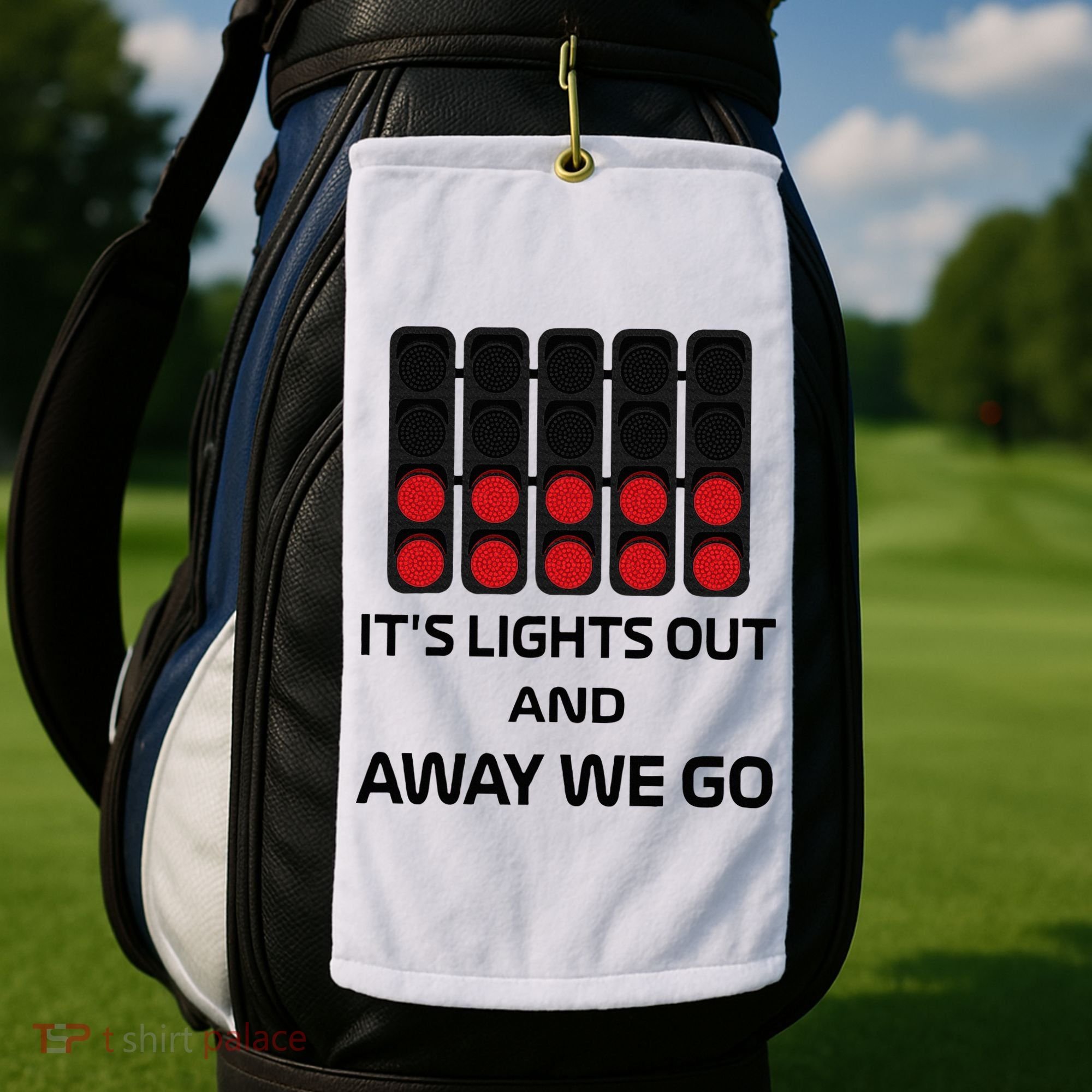It's Lights Out And Away We Go Formula Racing Circuits Sport Golf Towel