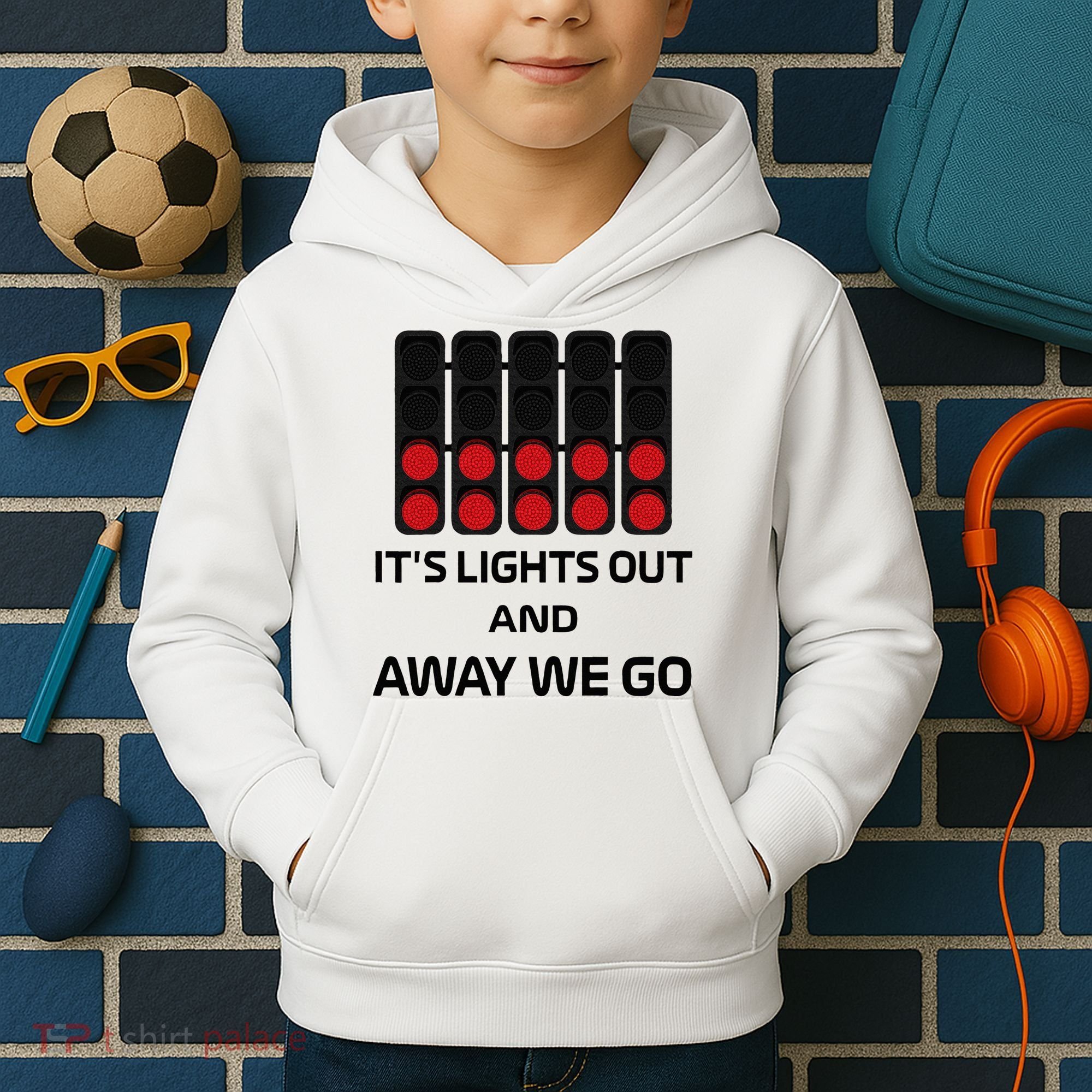 It's Lights Out And Away We Go Formula Racing Circuits Sport Kids Hoodie