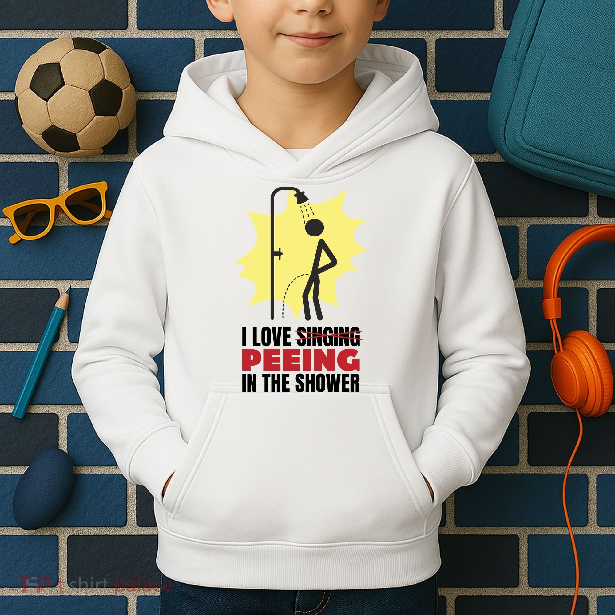 I Love Peeing In The Shower Funny Singing Kids Hoodie
