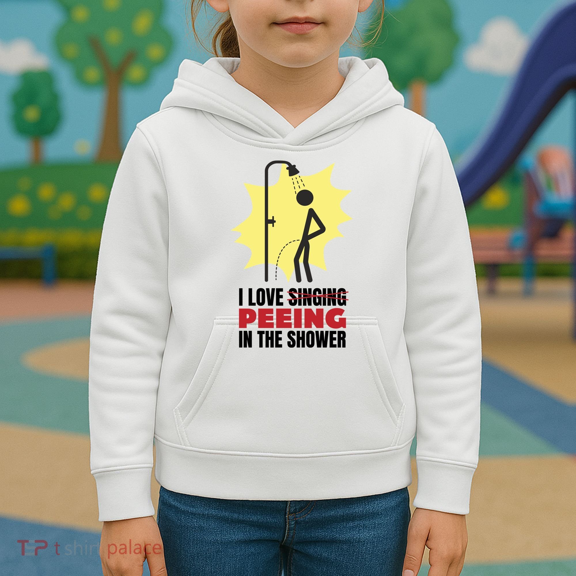I Love Peeing In The Shower Funny Singing Kids Hoodie