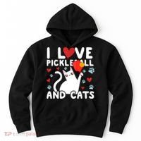 I Love Pickleball & Cats White Cat Fitness Workout Gift TShirt Hoodie thumb 0