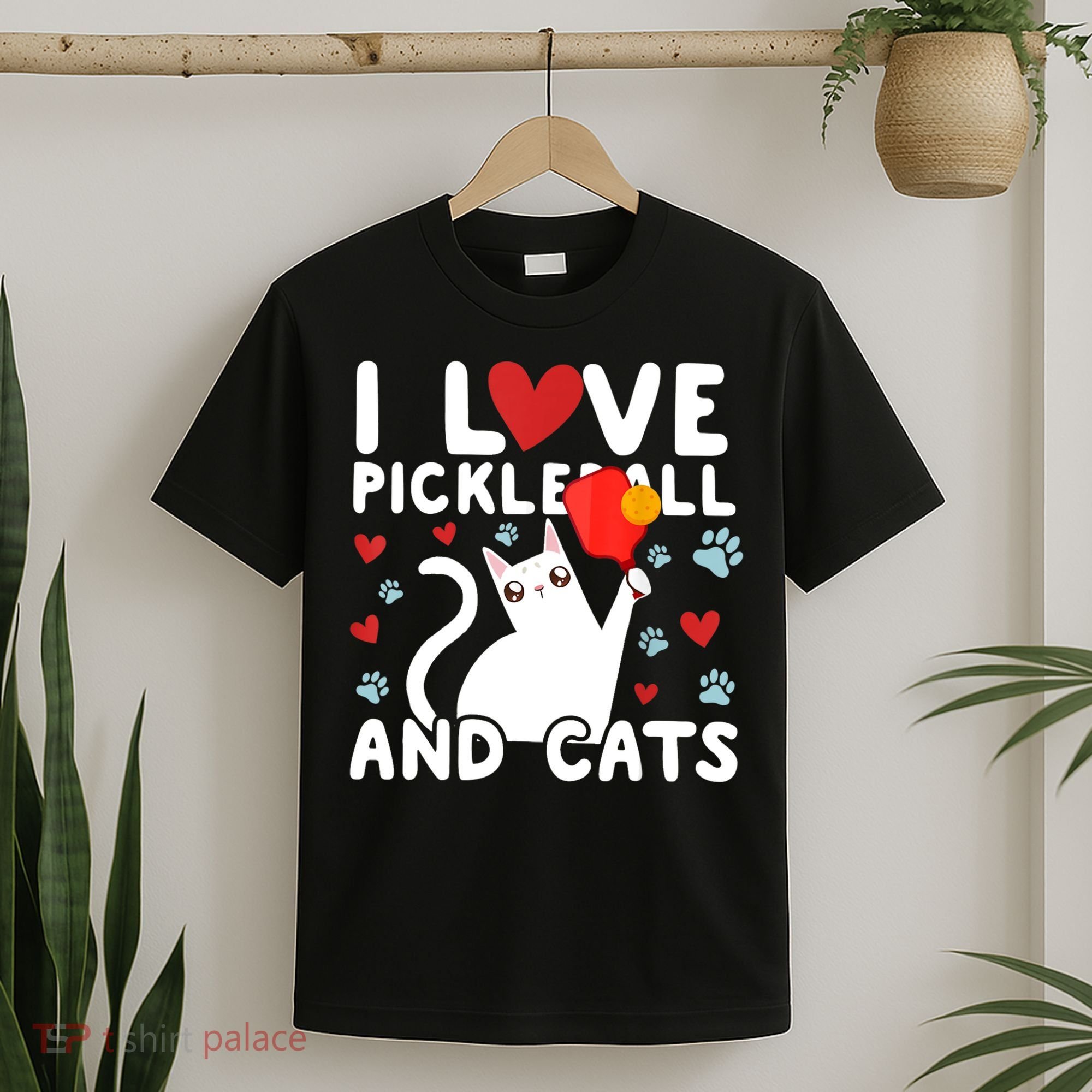 I Love Pickleball & Cats White Cat Fitness Workout Gift TShirt T-Shirt